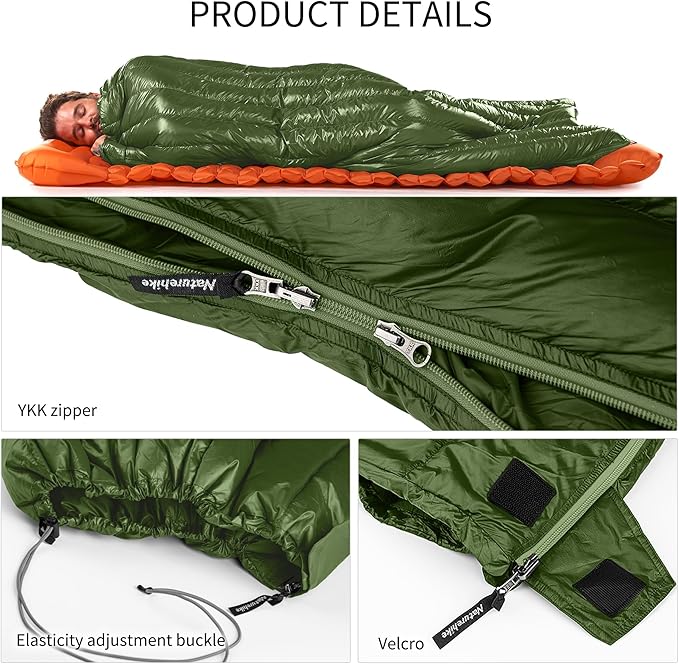 Naturehike Ultralight Backpacking Down Sleeping Bag for Adults, 650 Fill Power Sleeping Bag for 42/52℉, 20oz Compact Lightweight Sleeping Bags for Hiking Camping 3 Seasons
