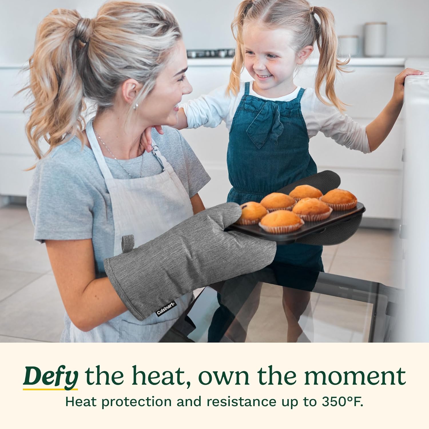 Cuisinart Kitchen Oven Mitts – Heat-Resistant Kitchen Mitts for Oven with Non-Slip Neoprene Palm, Long Cuff, and Cotton Filling – Durable Oven Gloves for Cooking, Baking, & Grilling (Chambray)