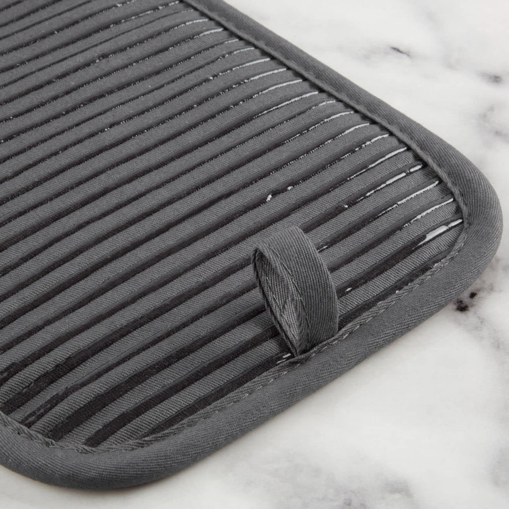 KitchenAid Quilted Cotton Terry Cloth Oven Mitt, Pot Holder Heat Resistant, 16"x26", 7"x13" & 7"x10", Charcoal Grey