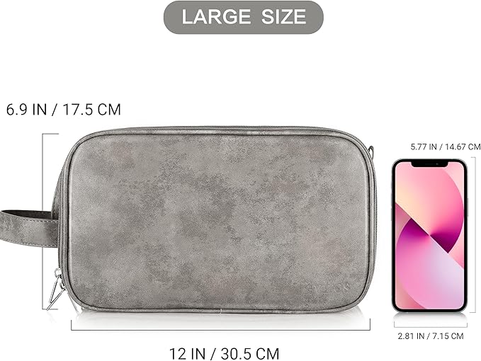 Elviros Toiletry Bag for Men, Large Travel Shaving Dopp Kit Water-resistant Bathroom Toiletries Organizer PU Leather Cosmetic Bags