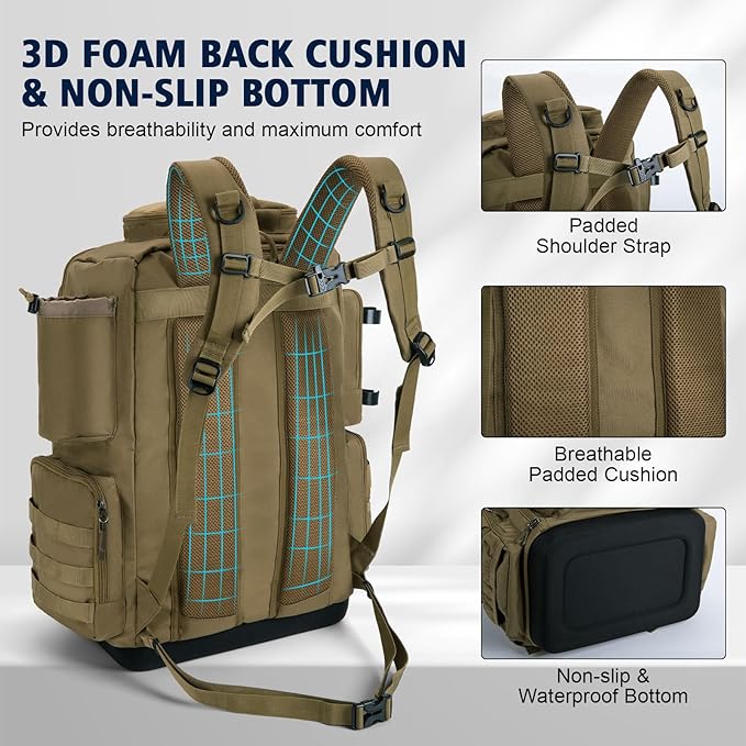 Goture IPX EVA Bottom Fishing Tackle Bag with Rod Holder, Waterproof 600D Fishing Backpack with 8 Lure Pockets & Rain Cover