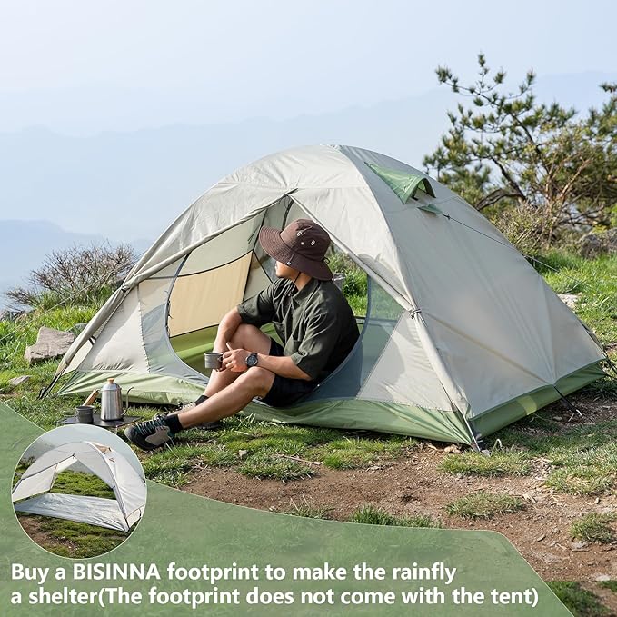 BISINNA 2 Person Camping Tent Lightweight Backpacking Tent Waterproof Windproof Two Doors Easy Setup Double Layer Outdoor Tents for Family Camping Hunting Hiking Mountaineering Travel