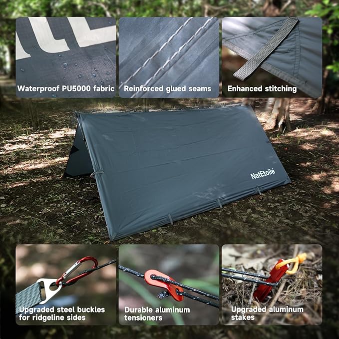 Waterproof Camping Tarp - PU5000mm Coating Rain Fly for Hammock Cover, Tarp Tent, Versatile with 19 tie-Outs - Portable, Essential for Backpacking and Camping Gear - 10x10ft