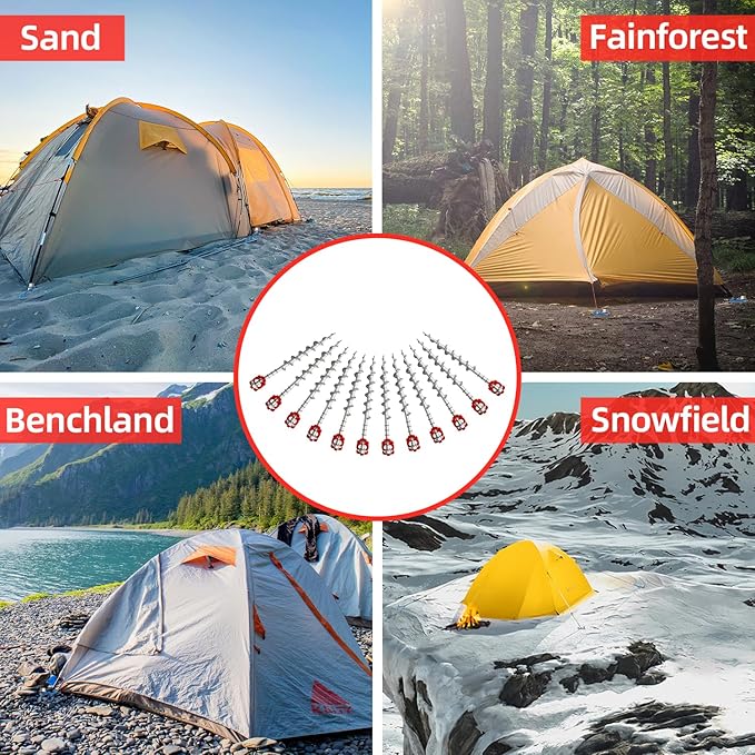 Ground Anchors Aluminum Tent Stakes Heavy Duty Tent Anchors for Swing Set Anchors Screw in kit for Securing Animals,Tents, Canopies, Sheds,Amusement Facilities,Swing Sets Outdoor-12 Packs