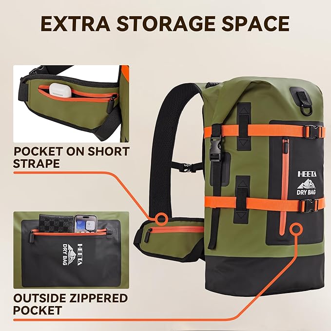 HEETA Waterproof Dry Bags Backpack 40L for Men & Women, Roll Top Heavy Duty Cushioned Hiking Backpack for Kayaking Boating Paddle Boarding Fishing Travel Camping Beach Vacation Cruise Ship Essentials