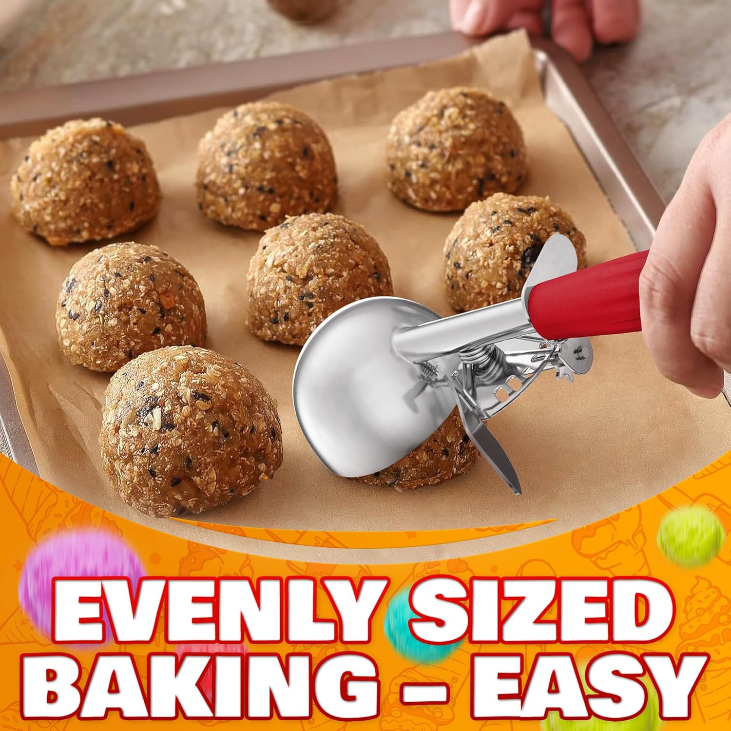 1.33oz Ice Cream Scoop with Trigger #24 - Stainless Steel Ice Cream Scooper for Gelato, Cookie Dough, Meatballs - Easy Portion Control, Comfortable Non-Slip Handle, Dishwasher Safe, Rust Resistant