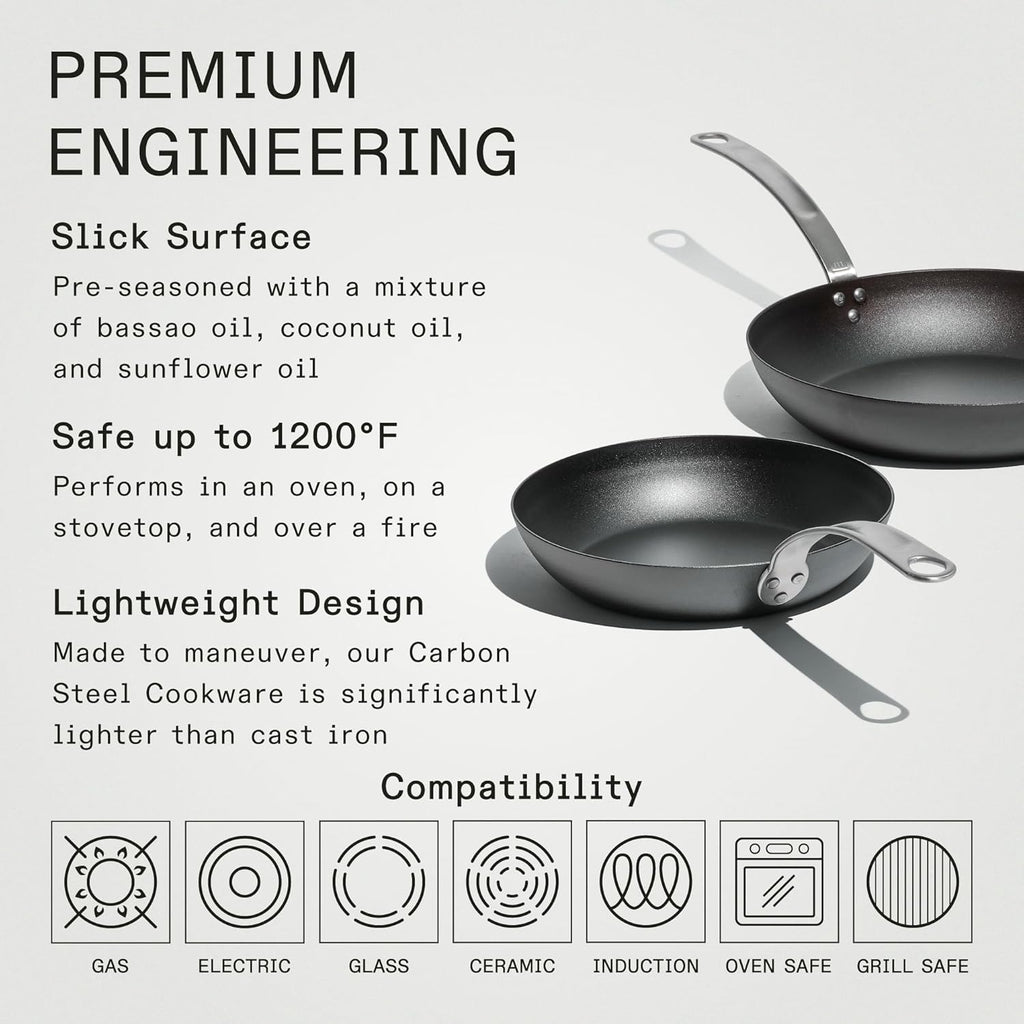 Made In Cookware - 2 Piece (Includes 10",12") Seasoned Carbon Steel Frying Pan - (Like Cast Iron, but Better) - Professional Cookware - Crafted in Sweden - Induction Compatible