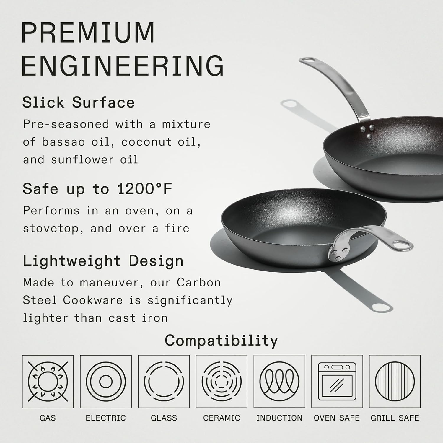Made In Cookware - 2 Piece (Includes 10",12") Seasoned Carbon Steel Frying Pan - (Like Cast Iron, but Better) - Professional Cookware - Crafted in Sweden - Induction Compatible