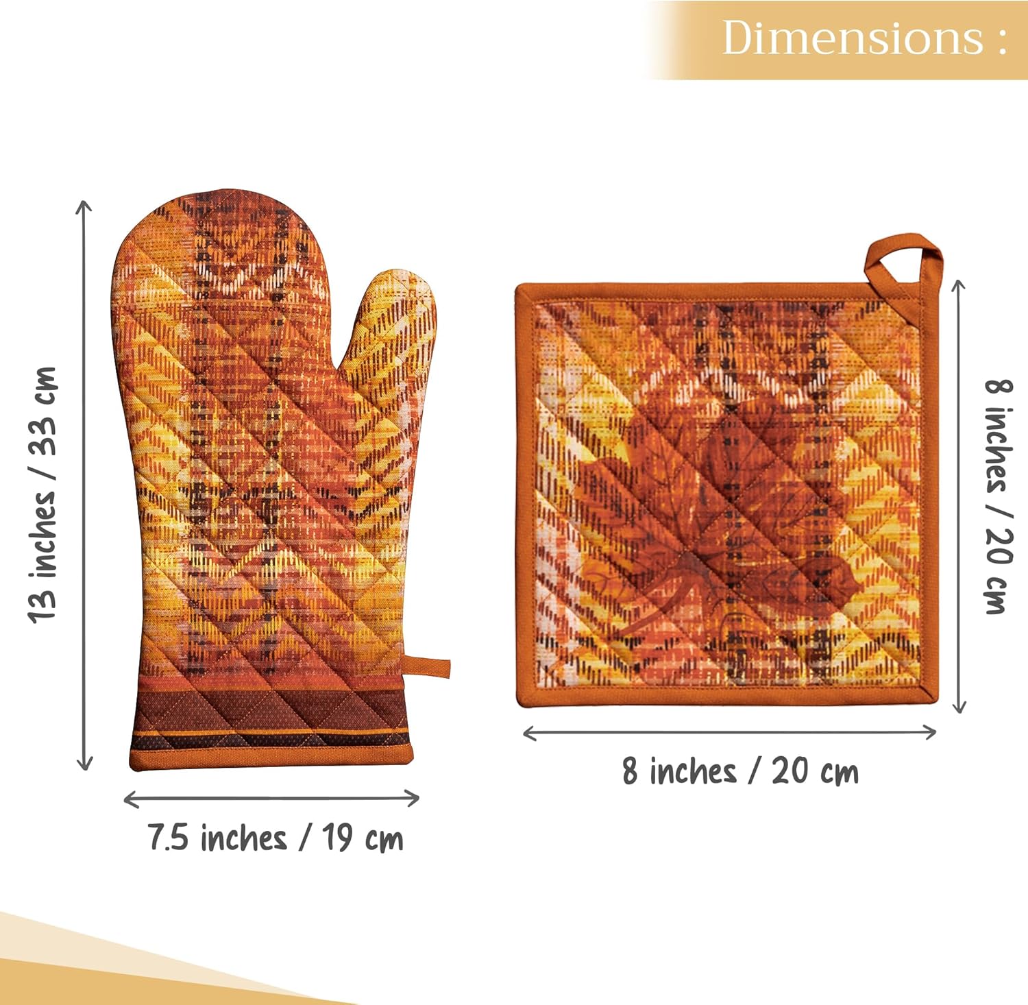 Maison d' Hermine 100% Cotton Oven Mitt & Pot Holder Set (7.5"x13" & 8"x8") Heat Resistant BBQ Cooking Gloves with Loop, Baking, Grilling, Kitchen, Handling Hot Pans (Thanksgiving Tartan)