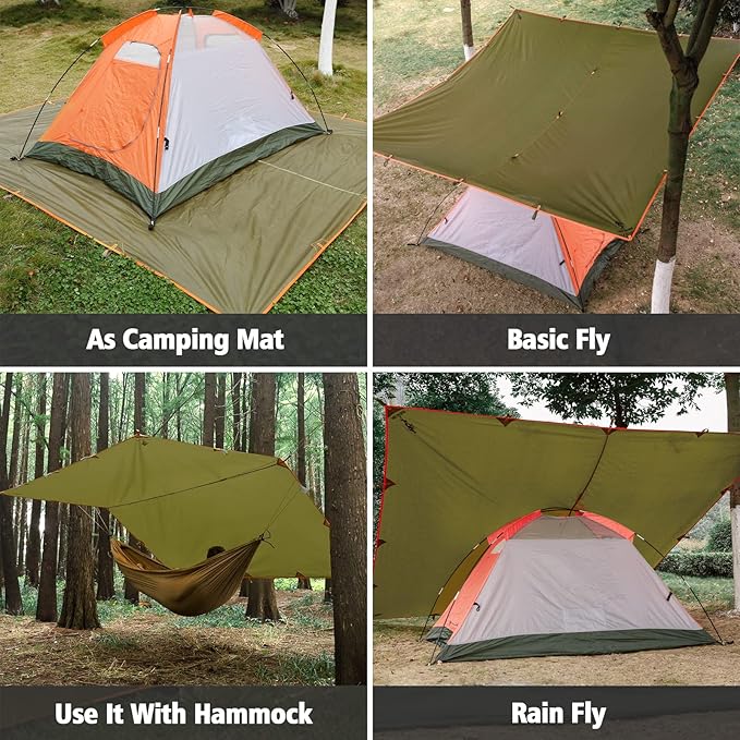 FREE SOLDIER Waterproof Portable Multifunctional Outdoor Camping Traveling Awning Backpacking Tarp Shelter for Rain (Brown)