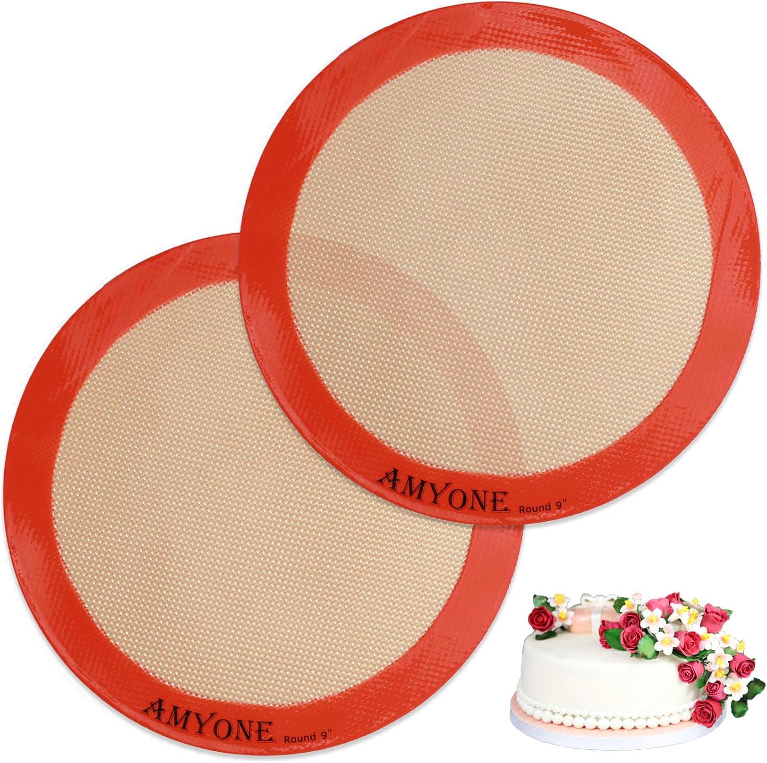 Silicone Baking Mats, 2 PCS Round Silicone Mats for 9 Inch Cake Pan, Non-Stick Reusable Cookie Sheet Liners for Baking Pans for Cake/Bread/Pizza/Macaron/Pastry/Cookie/Bun/Pie