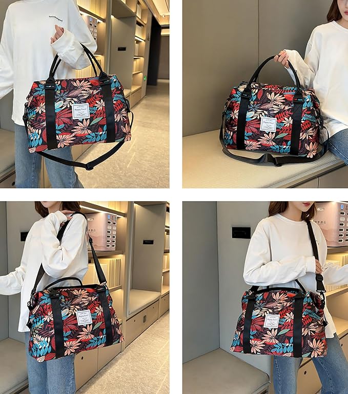 Travel Duffle Bag Weekender Overnight Bag Gym Tote with Dry and Wet Separated Pocket for Women Girls Shoulder Workout Duffel Bag Water Resistant (colorful leaves)