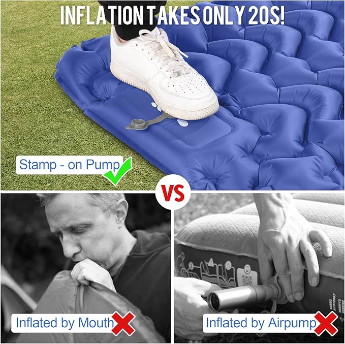 Sleeping Pad, Ultralight Inflatable Sleeping Pad for Camping, Built-in Pump, Ultimate for Camping, Hiking, Airpad, Carry Bag, Repair Kit, Compact & Lightweight Air Mattress(Blue)