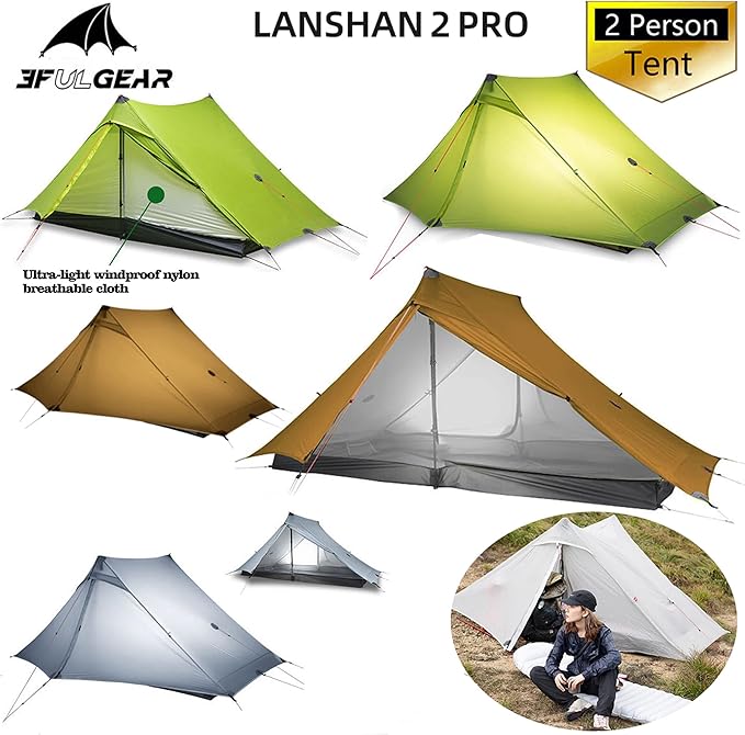 3F UL Gear Lanshan PRO Lanshan Ultralight Tent 4 Season Backpacking Tent for 2 Person, Waterproof Professional Tents for Camping, Trekking, Kayaking, Climbing, Hiking