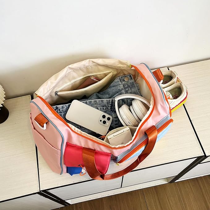 Small Gym Bag for Women, Travel Duffle Bag Carry On Weekender Bag with Shoe Compartment