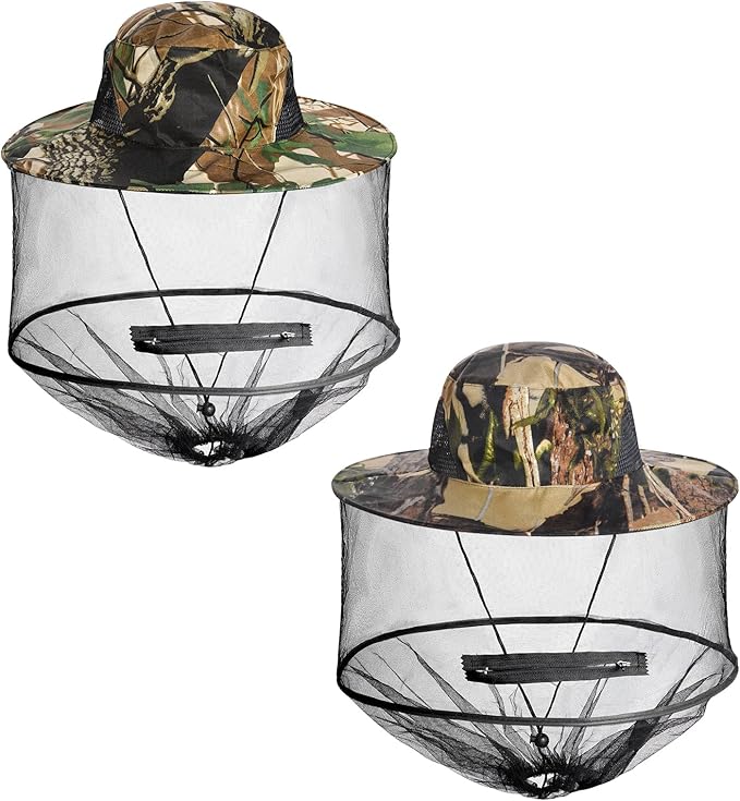 Sucrain 2 Pack Mosquito Head Net Hat Sun Hat Garden Bug Hat with Hidden Net Mesh for Outdoor Gardening Beekeeping