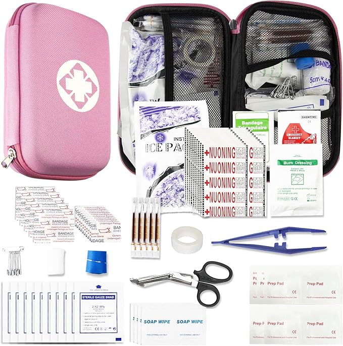 274PCS Travel First Aid Kit Supplies for Business, Emergency Backpacking Essentials Items Trauma First Aid Survival Kits for Outdoor Adventure, Pink Monoki