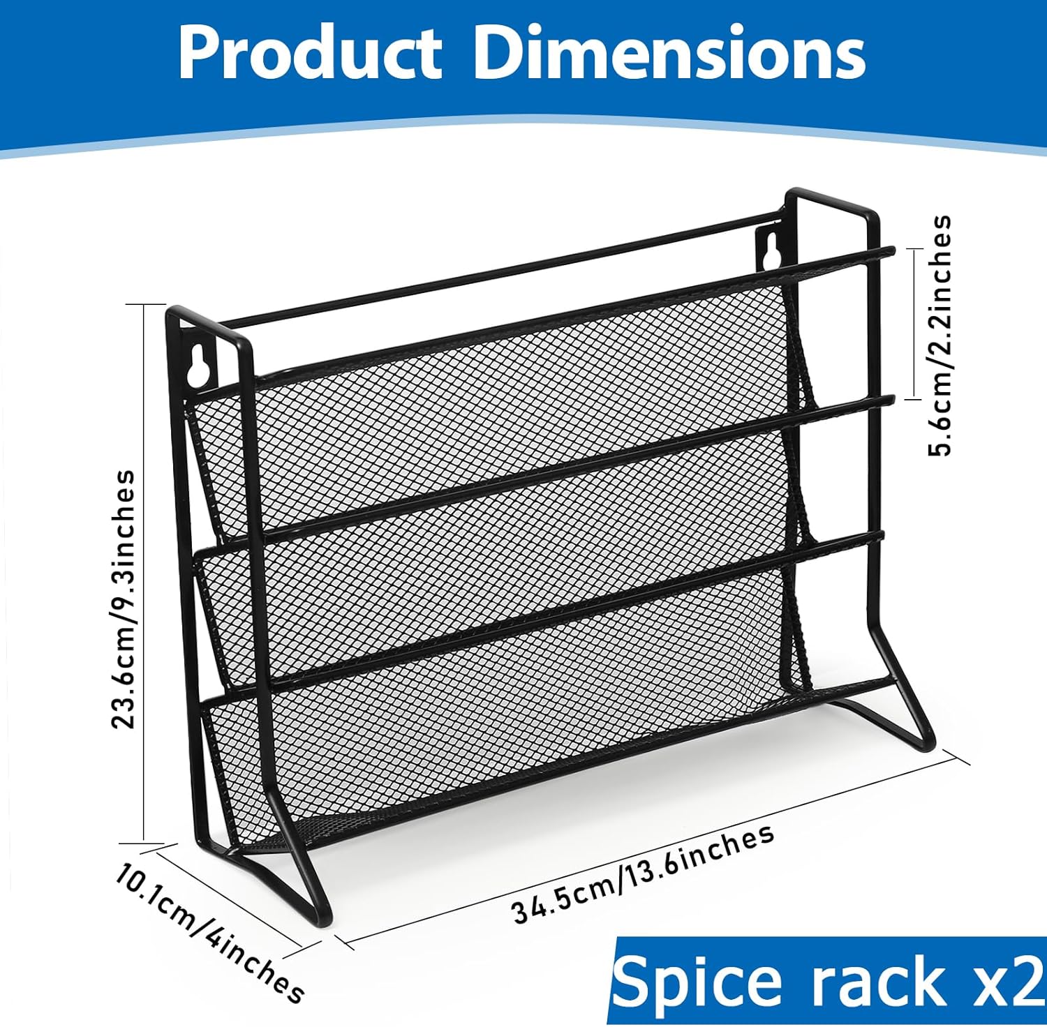2PCS 4Tier Spice Rack for Counter Free Standing,Spice Rack for Inside Cupboard Hanging Wall Mounted Spice Seasoning Organiser Spice Jars Bottle Organizer for Kitchen Pantry（Black）