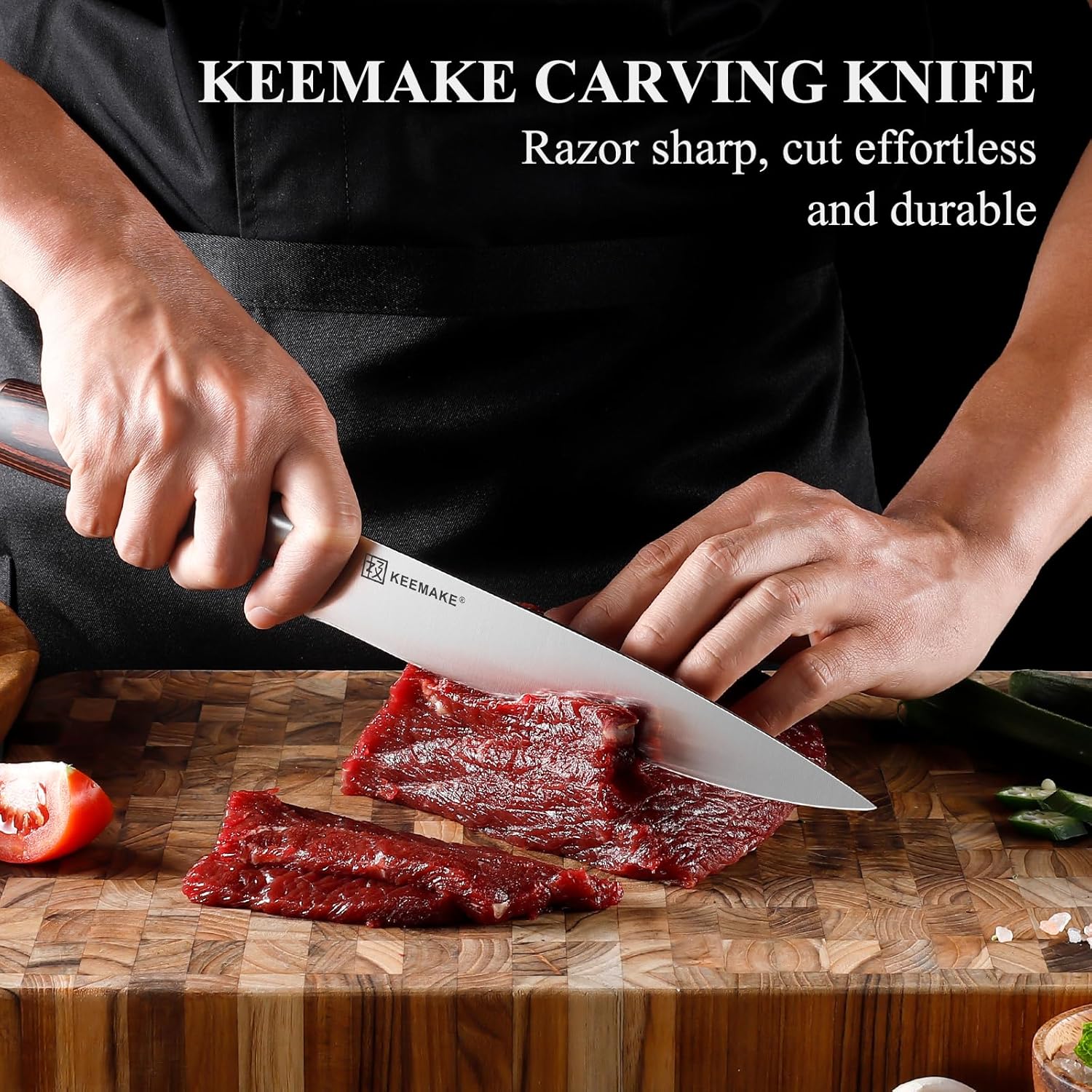 KEEMAKE Carving Knife for Meat - Razor Sharp 8 Inch Slicing Knife with High Carbon Stainless Steel Blade, Brisket Knives Meat Cutting Knives with Ergonomic Pakkawood Handle and Gift Box