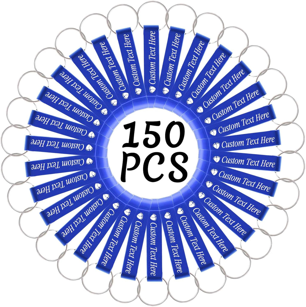 150PCS Personalized Bottle Opener Keychain Bulk Custom Beer Bottle Opener with Logo Text Engraved Wedding Bottle Opener Favors Customized Gifts for Guests Baby Shower Birthday Party-Blue