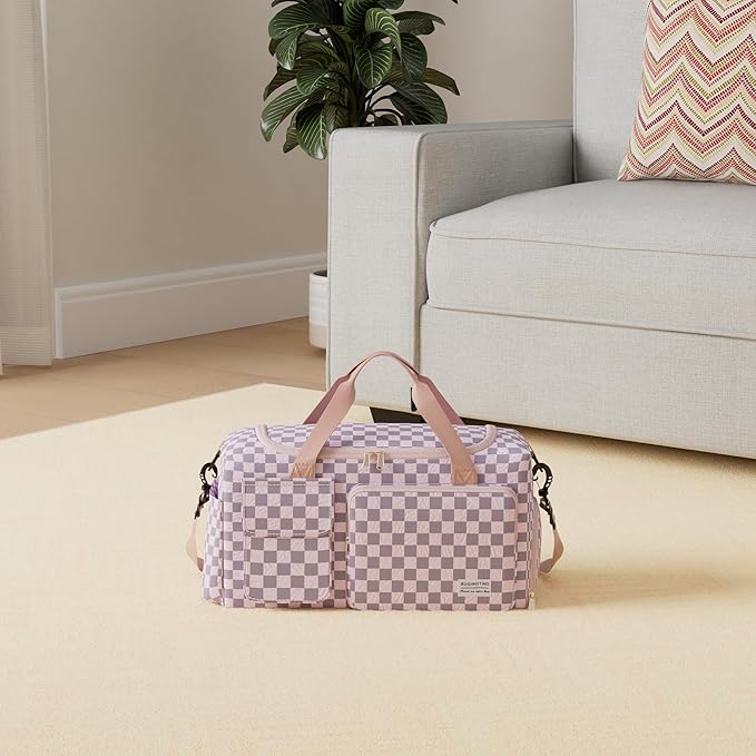 Small Gym Bag for Women, Travel Duffle Bag Carry On Weekender Bag with Shoe Compartment