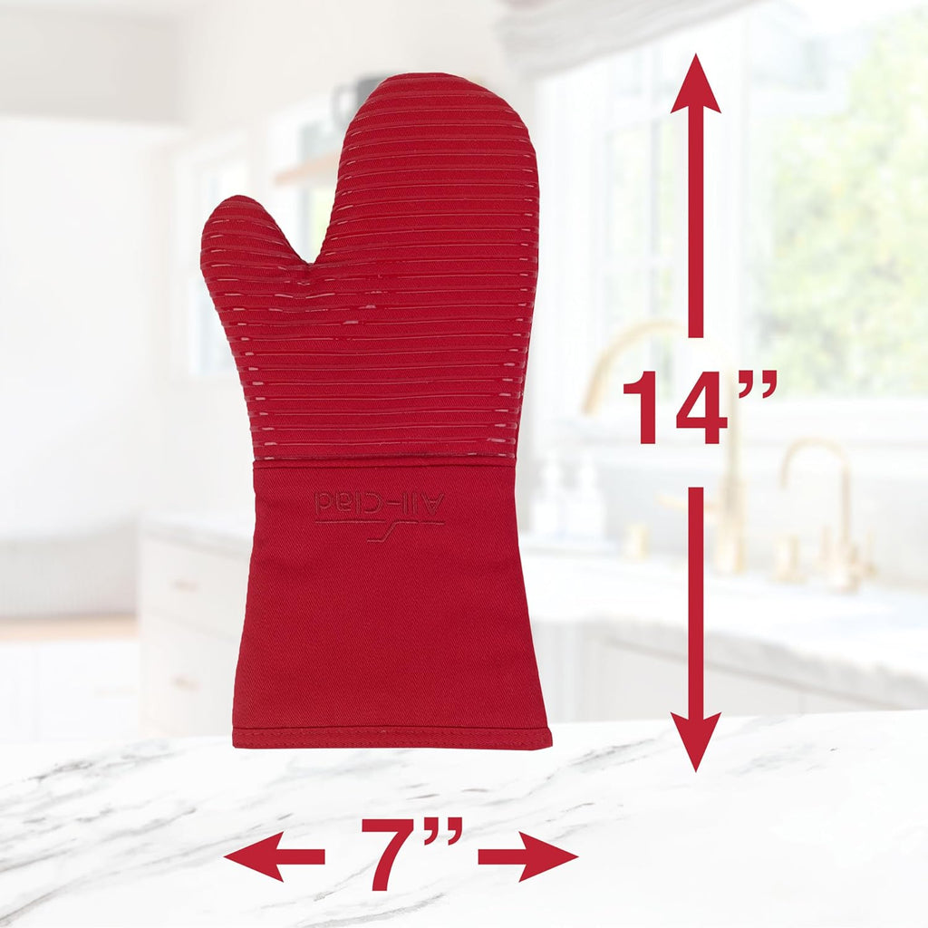 All-Clad Silicone Oven Mitts: Heat Resistant up to 500 Degrees - 100% Cotton & Silicone, 14"x7" Oven Mitt for Kitchen and Barbeque, 2-Pack, Chili