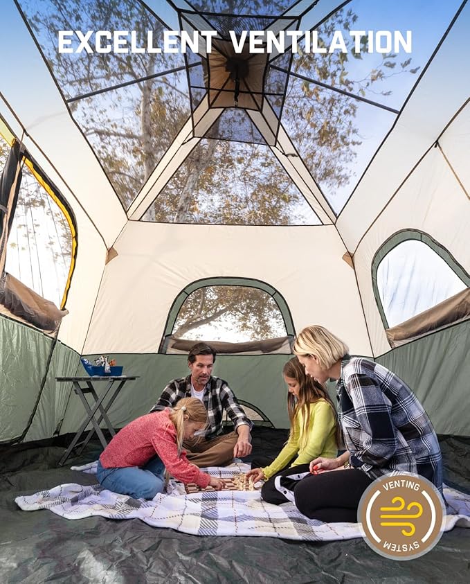 FanttikOutdoor Camping Tent 4/6/8/10 Person Instant Cabin Tent Setup in 60 Seconds with Rainfly & Windproof Portable with Carry Bag for Family Camping & Hiking, Upgraded Ventilation