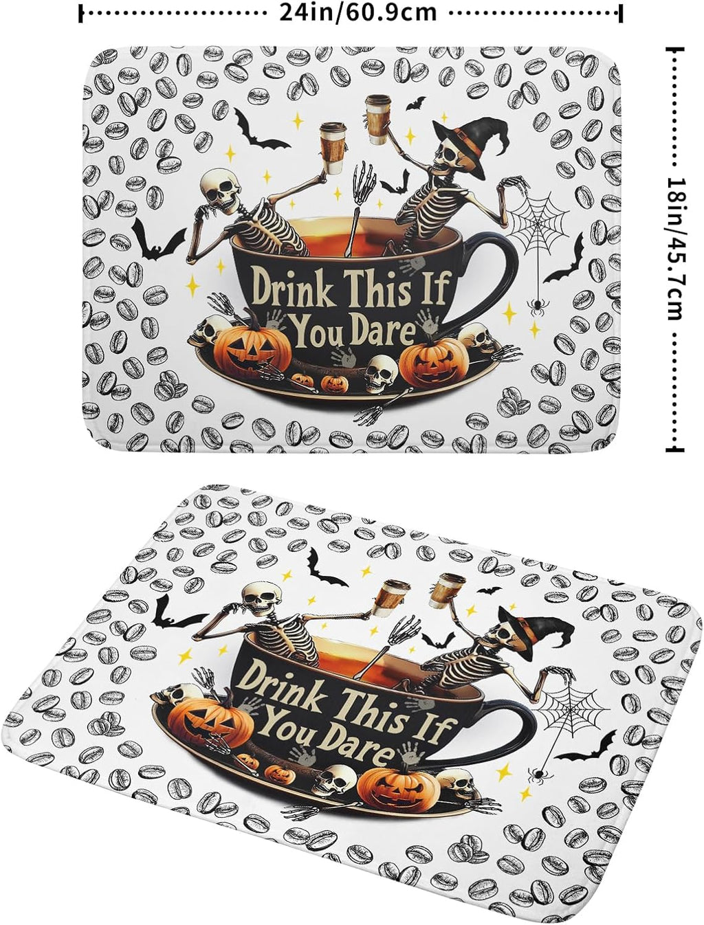 Skull Dead Coffee Mat Funny Dish Drying Pad for Kitchen Counter Absorbent Coffee Bar Accessories 18 X 24 Inch