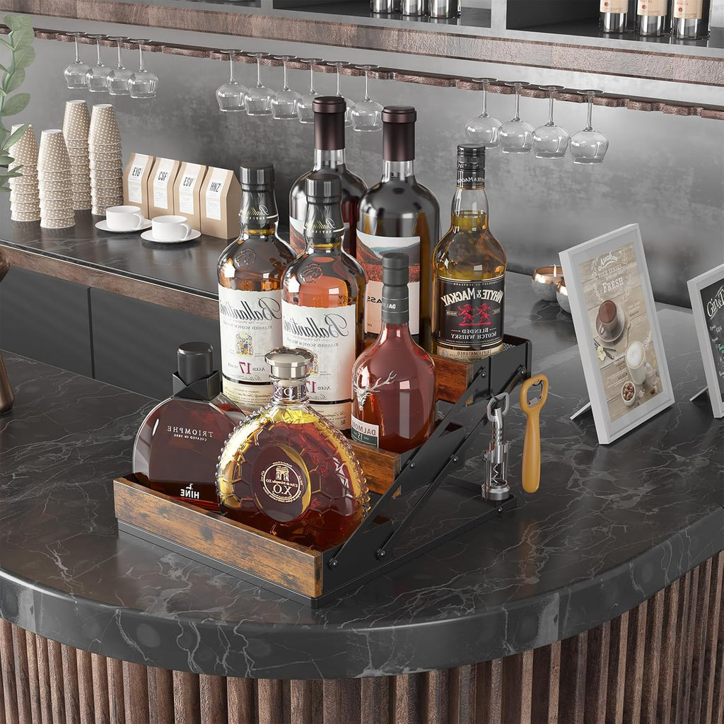 3 Tier Spice Rack Organizer for Cabinet, Foldable Spice Rack for Countertop, Cabinet Drawers Rustic Wooden Seasoning Spice storage for Kitchen Station, Pantry, Home - 1PC