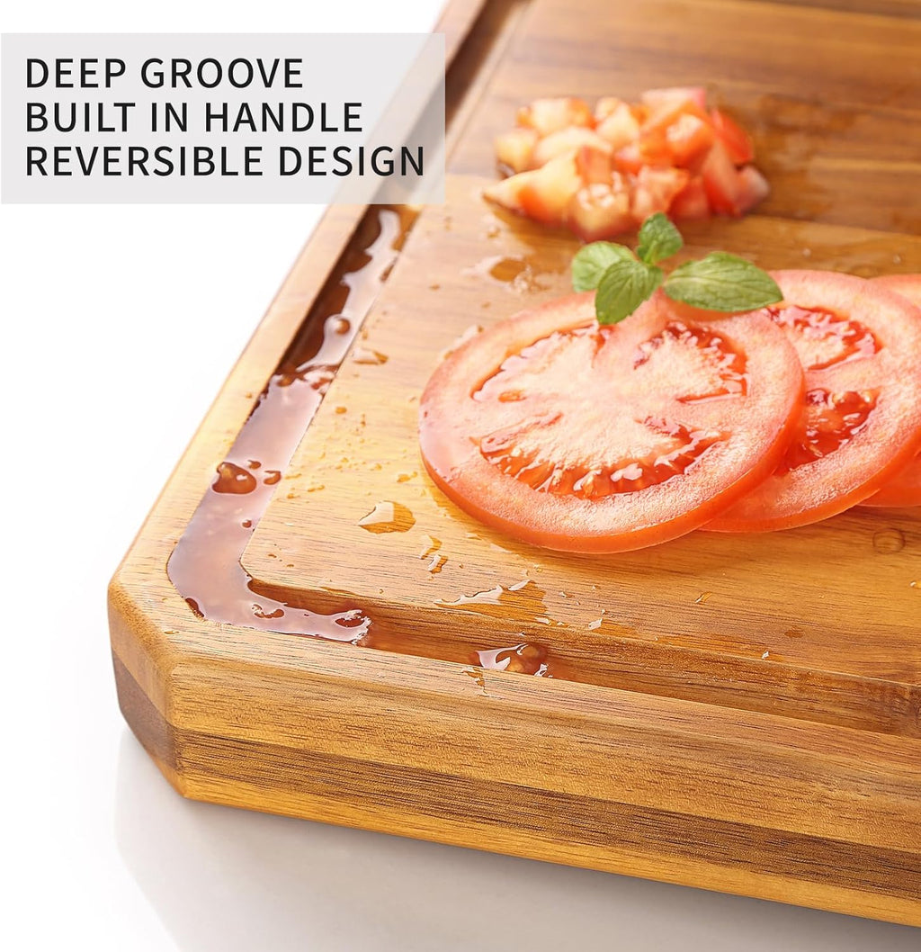 Acacia Wood Cutting Boards for Kitchen,Large Wooden Cutting Boards for Chopping Meat, Cheese, Fruits, and Vegetables，Extra Large Charcuterie Board with Handles, Juice Groove