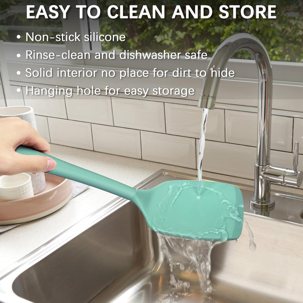 Coukre 2 Pack Silicone Spatula Set, High Heat Resistant, BPA Free Kitchen Spatula, Solid & Slotted Turner for Non-Stick Pans, Sautéing, and Flipping (2, PureAquaGreen)