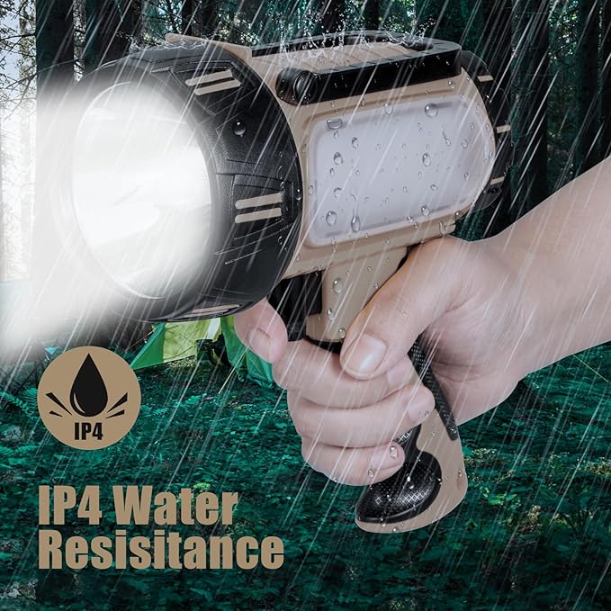 Super Bright Rechargeable Spotlight Handheld Rechargeable LED Flashlight Tactical Searchlight with USB Output 6 Light Modes Camping Light (Grey)