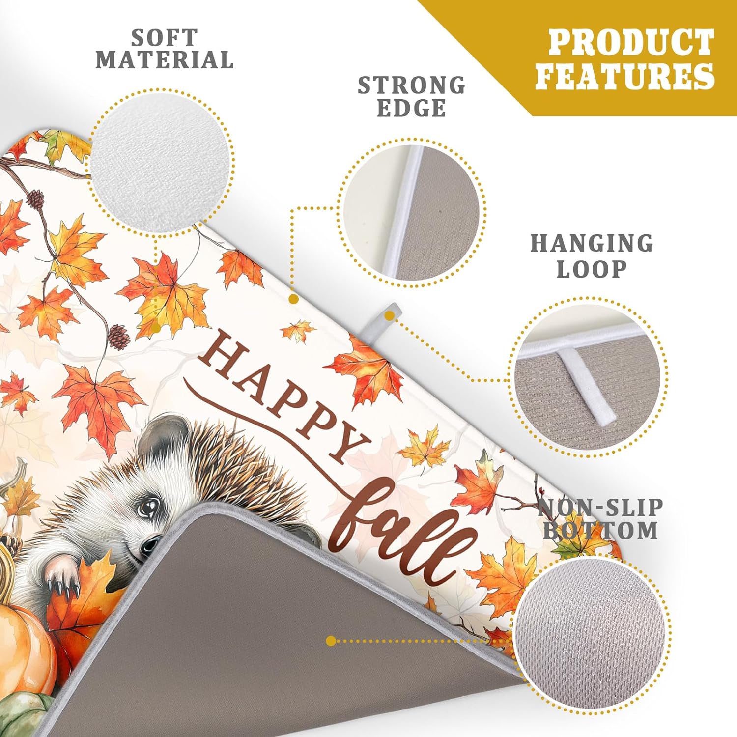 Happy Fall Dish Drying Mat - Large Absorbent Microfiber Drying Pad for Kitchen Counter 18 X 24 in Yellow