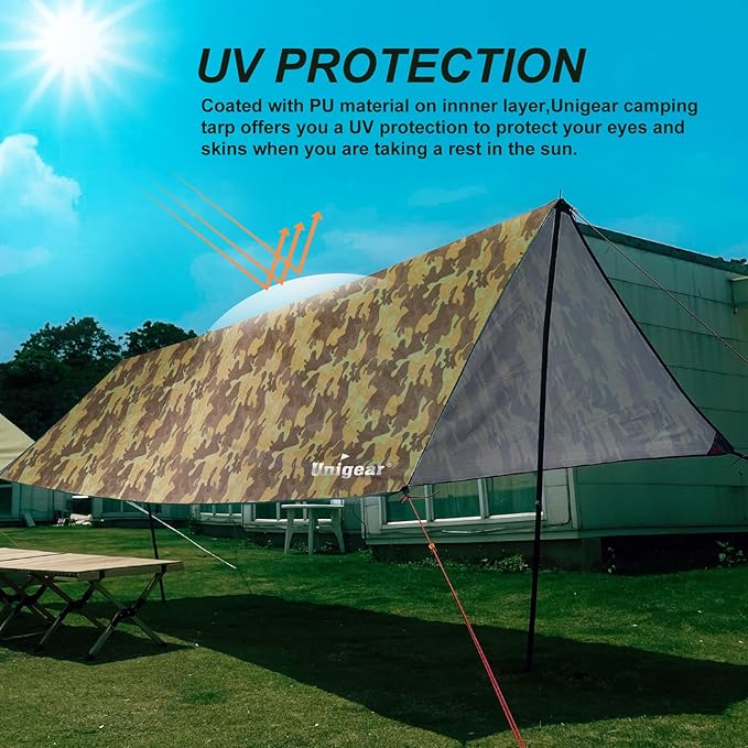 Unigear Hammock Rain Fly Waterproof Tent Tarp, UV Protection and PU 3000mm Waterproof, Lightweight for Camping, Backpacking and Outdoor Adventure