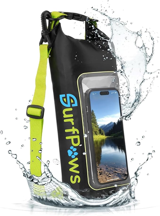 2L Waterproof Dry Bag - Multifunctional Waterproof Dry Pouch for Phone and Valuables - Essential for Outdoor Travel, Beach, Swimming, Boating, Camping (Black/Green)