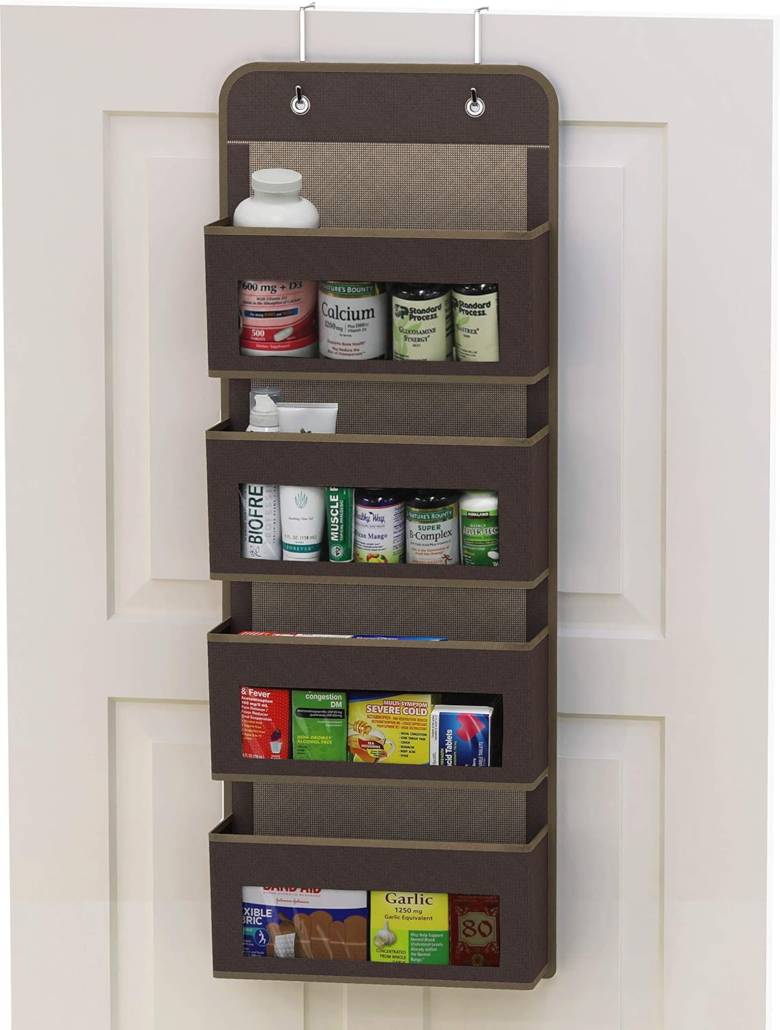 Simple Houseware 4 Clear Window Pocket Over Closet Door Storage Hanging Organizer for Bedroom, Bathroom, Pantry, Brown
