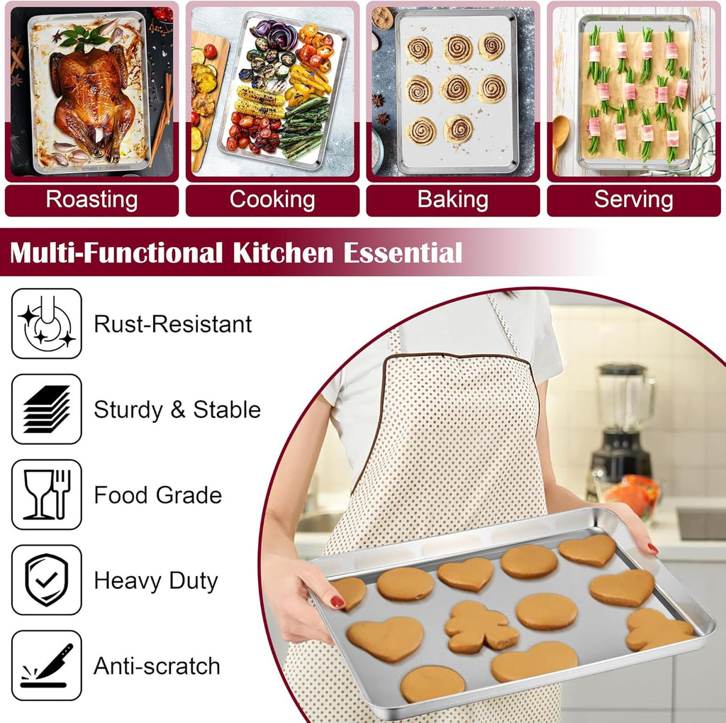 E-far Baking Sheet with Wire Rack (2 Pans + 2 Racks), Stainless Steel Cookie Sheets Pan & Cooling Rack for Baking Cookies/Jelly Rolls, Non Toxic & Heavy Duty, Oven & Dishwasher Safe, 16 x 12 x 1 Inch