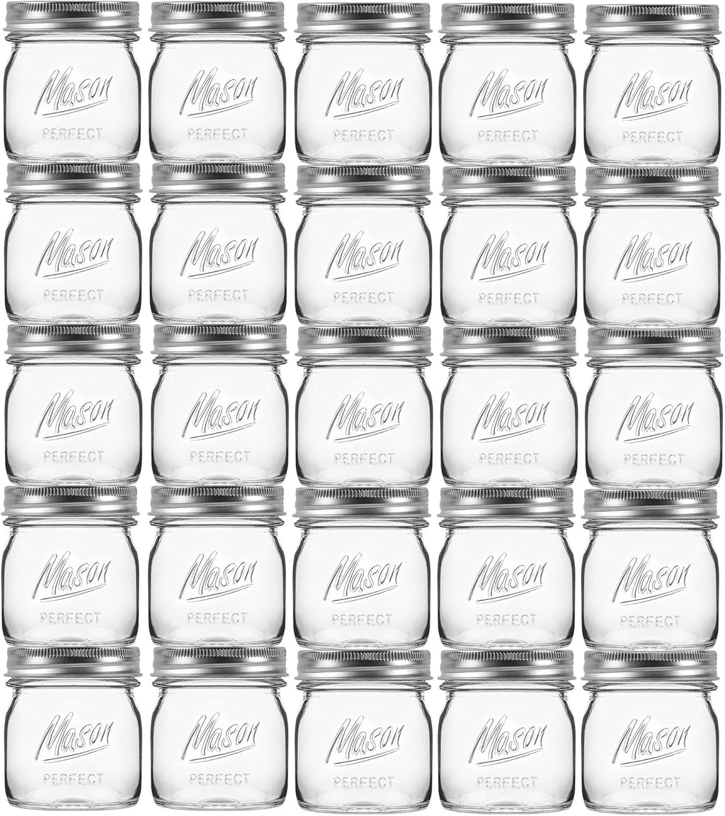 24 Pack 8 oz Mason Jars with Regular Lids - Mini Glass Clear Mason Jars, Small Half Pint Canning Jars with Airtight Lids for Jam, Honey, Baby Foods, Overnight Oats, Party Favors