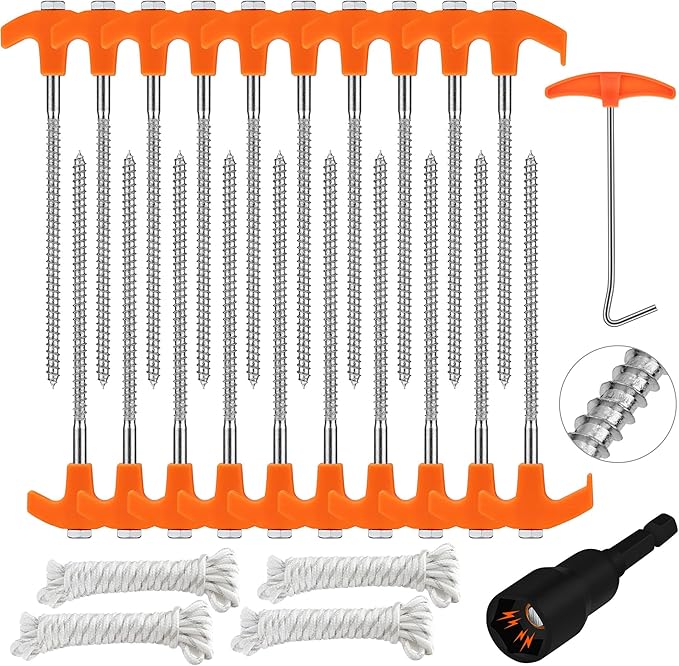 HORUSDY 26 Pack 8.07 Inch Heavy Duty Tent Stakes Tent Pegs Camping Stakes with with 4x13ft Rope & 1 Stopper T Pull Hook