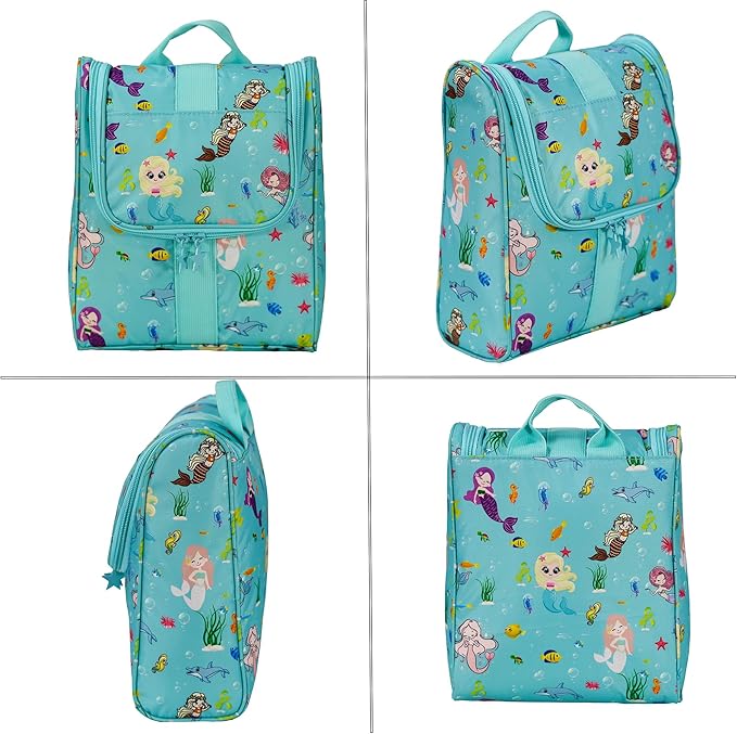 Cute Cartoon Hanging Kids Toiletry Bag Children Travel Cosmetic Makeup Organizer Wash Bag Shower bag Over Night Bag Camping Shaving Kit Bag for Boys & Girls (Mermaid)