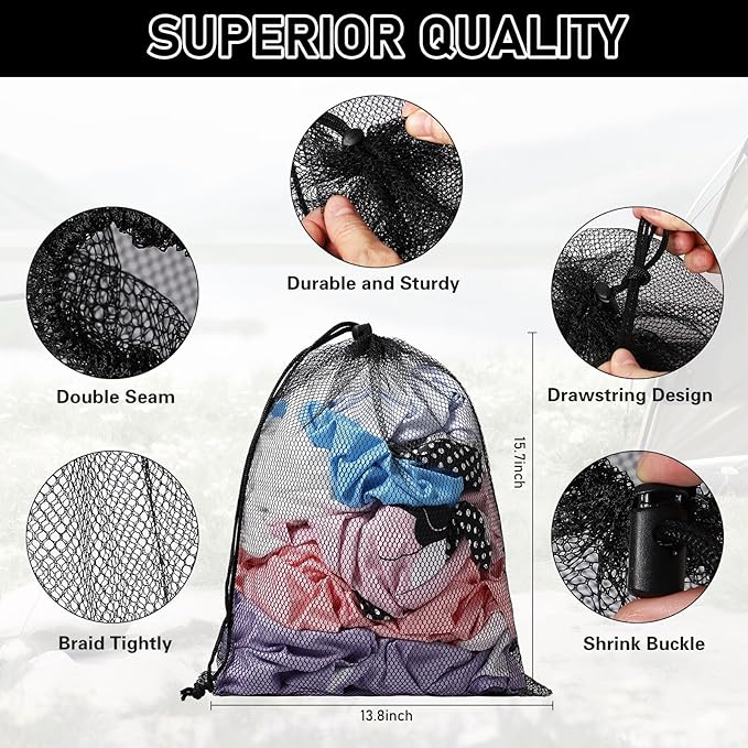 Mesh Drawstring Bag Durable Delicate Mesh Laundry Bag Multicolor Nylon Mesh Bag Small Mesh Gym Bag Travel Mesh Beach Bag Locking Closure Storage Bag For College, Gym, Yoga, Sport