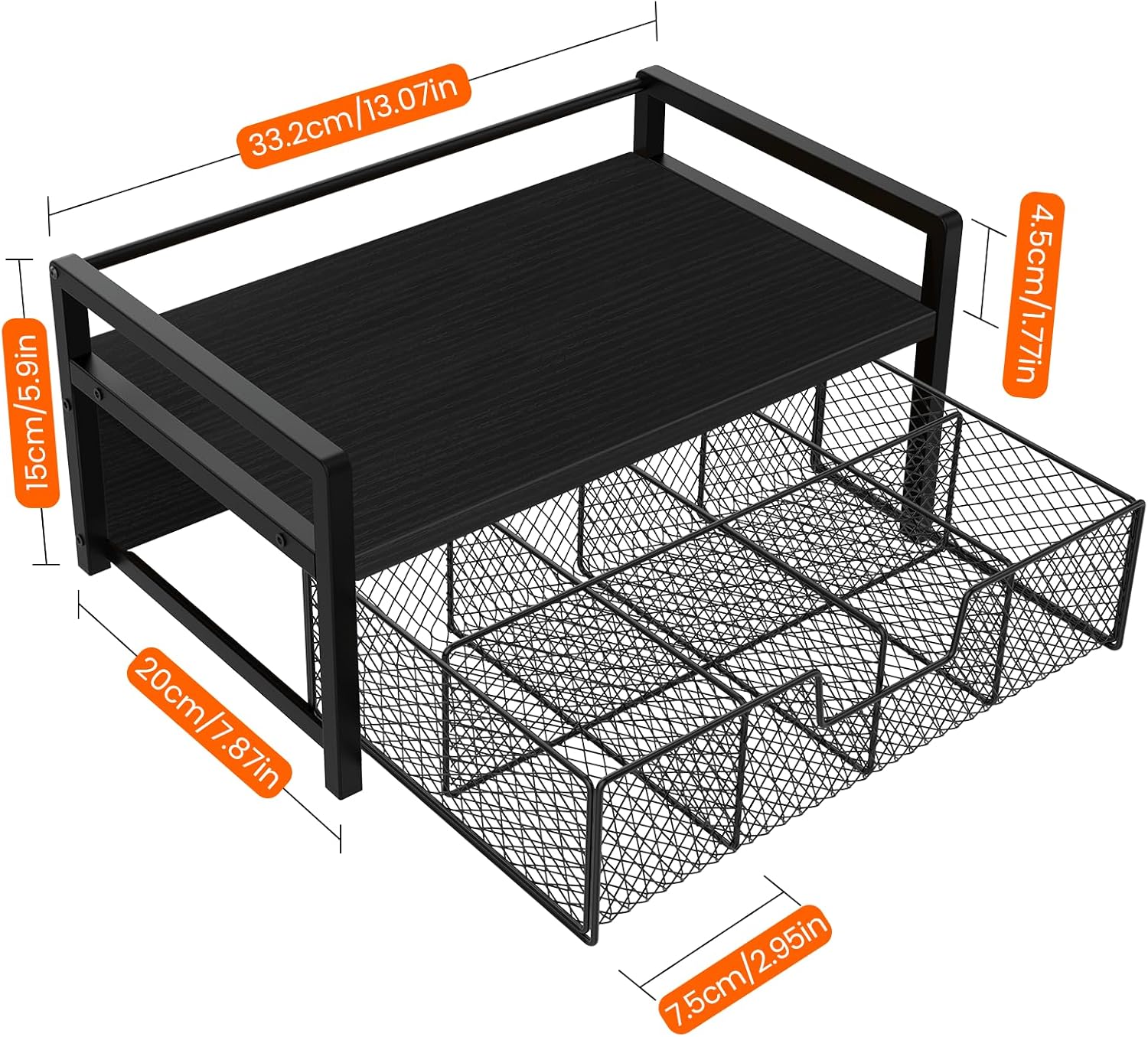 Homode Wood Tea Bag Organizer, Teabag Holder with Drawer, Tea Organizers and Storage Box, 8 Compartments Tea Caddy Station Chests Display Container for Counter Kitchen, Black