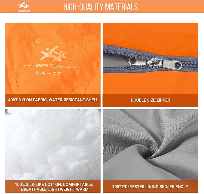 Warm Weather Sleeping Bag - Portable Waterproof Compact Lightweight, Packable for Kids, Teens Adults Camping Backpacking Hiking, Spring Summer Fall