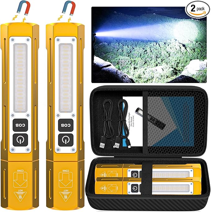Rechargeable Flashlights High Lumens - 20,000LM Super Bright Small Pocket Magnetic Flashlight, 8 Modes LED Tactical Flash Light, Dual Button Powerful Flashlight for Camping (2, Yellow Gold)