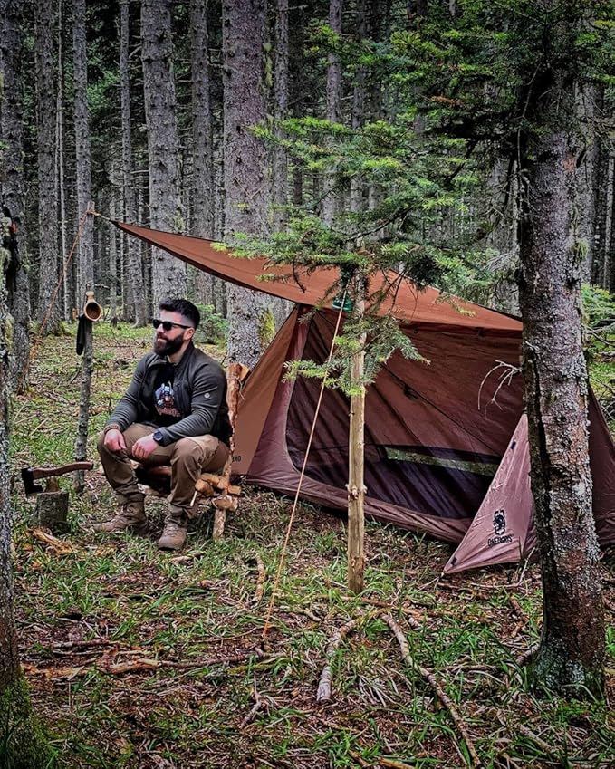 OneTigris Backwoods Bungalow Bushcraft Shelter 2.0, Ultralight Backpacking Tent with with Porch for Camping Hiking Backpacking Motorcycle Kayak Bushcrafters