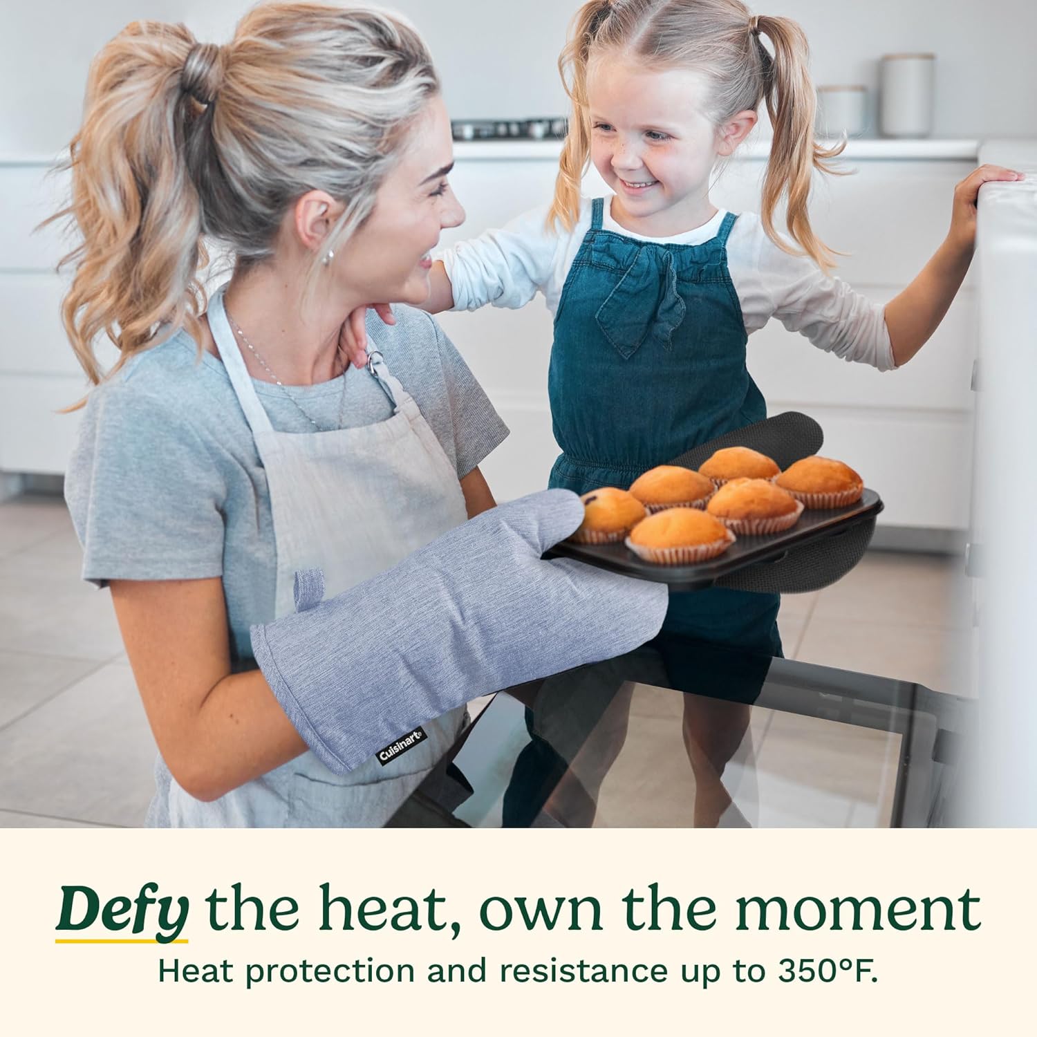 Cuisinart Kitchen Oven Mitts – Heat-Resistant Kitchen Mitts for Oven with Non-Slip Neoprene Palm, Long Cuff, and Cotton Filling – Durable Oven Gloves for Cooking, Baking, & Grilling (Chambray)