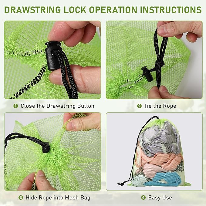 10/20/40/60/100PCS Mesh Drawstring Bag Durable Delicate Mesh Laundry Bag Multicolor Nylon Mesh Bag Small Mesh Gym Bag Travel Mesh Beach Bag Locking Closure Storage Bag For College, Gym, Yoga, Sport