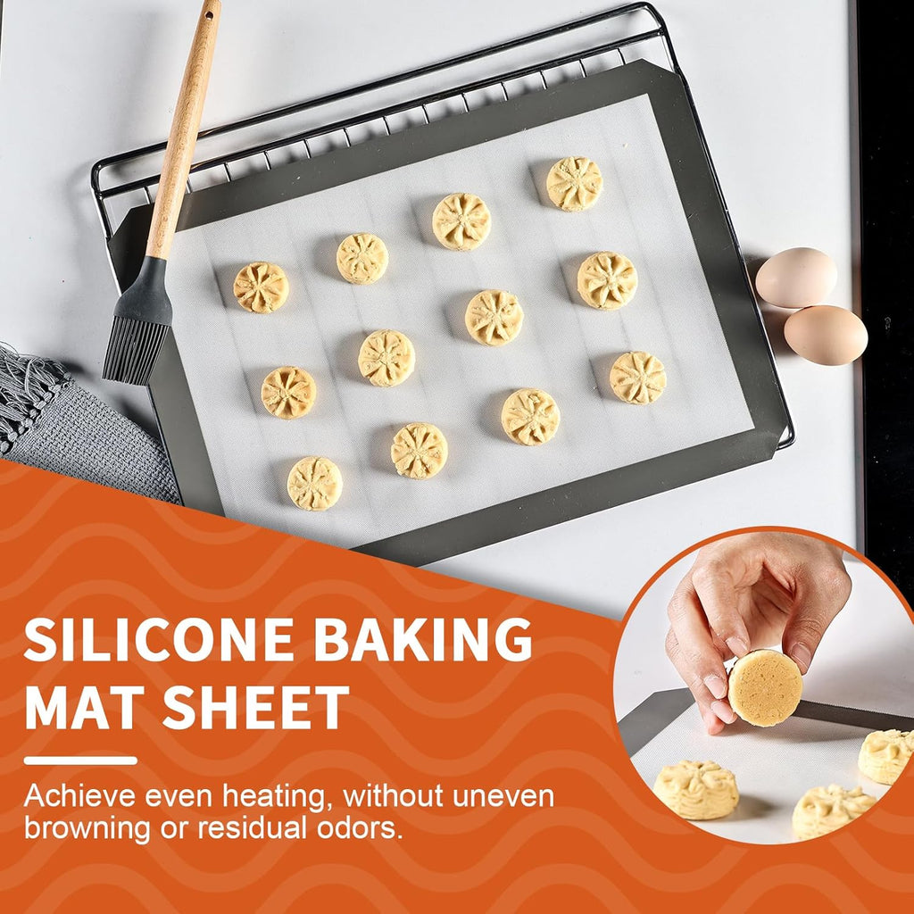 KitchenRaku Silicone Baking Mat, 16.5"x11.6" Non Stick Reusable Silicone Cooking Mat, BPA Free Baking Sheet for Cookies, Macarons Bread & Pastry, Toaster Pad Set of 2