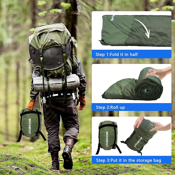 Backpacking Flannel Sleeping Bag Lightweight for Adults Hiking Ultralight Compact Sleeping Bag Portable Warm Weather Summer with Compression Sack