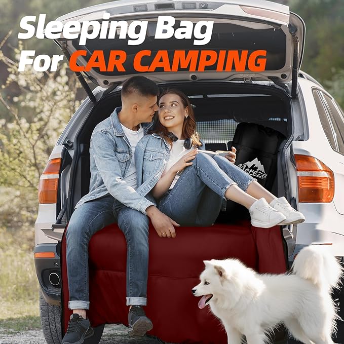 MEREZA Double Sleeping Bag, 2 Person Sleeping Bag for Adult Mens Camping, Two Person Sleeping Bag with Pillow Outdoor Indoor, XL Queen Size Sleeping Bag for Cold Warm Weather